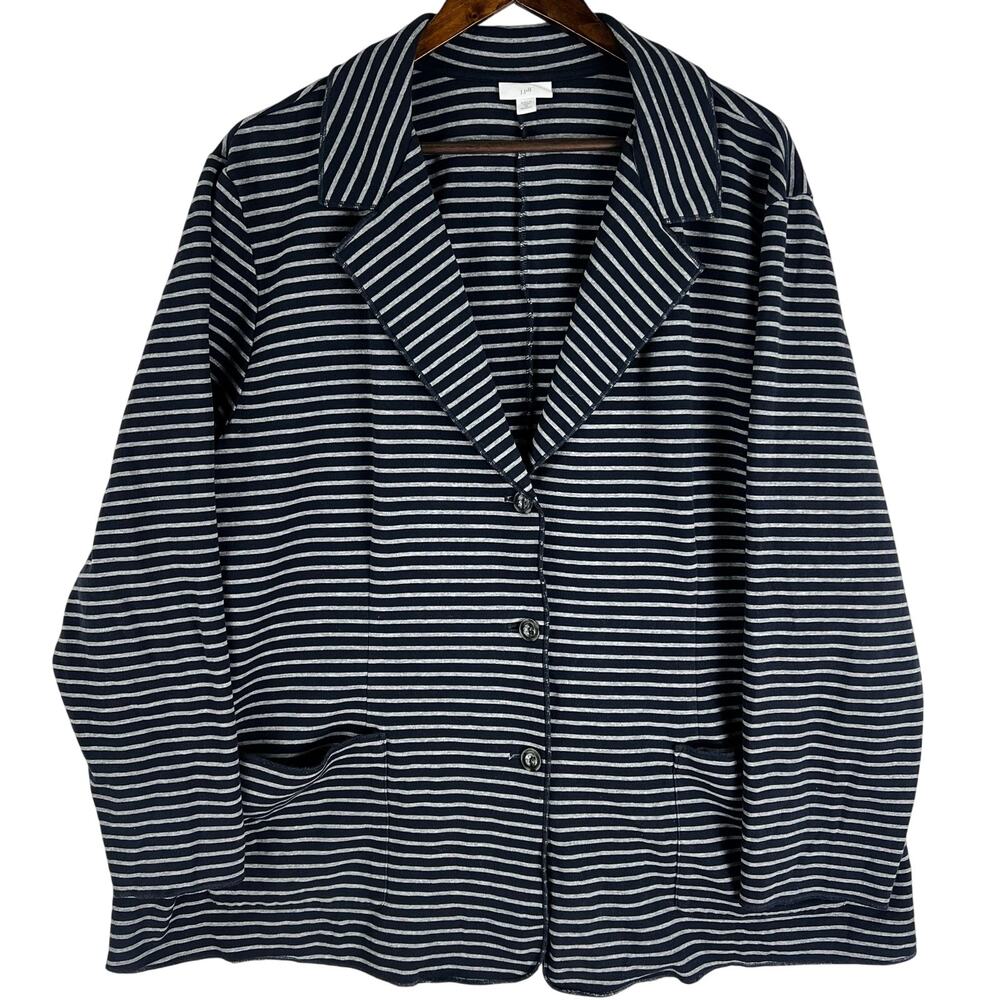 J. Jill Navy & White Striped Knit Blazer